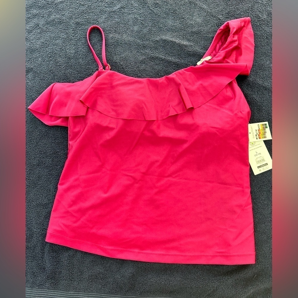 One Shoulder Ruffle Bathing Suit Top Size Large Fuchsia Pink NWT Time & Tru - Picture 8 of 12